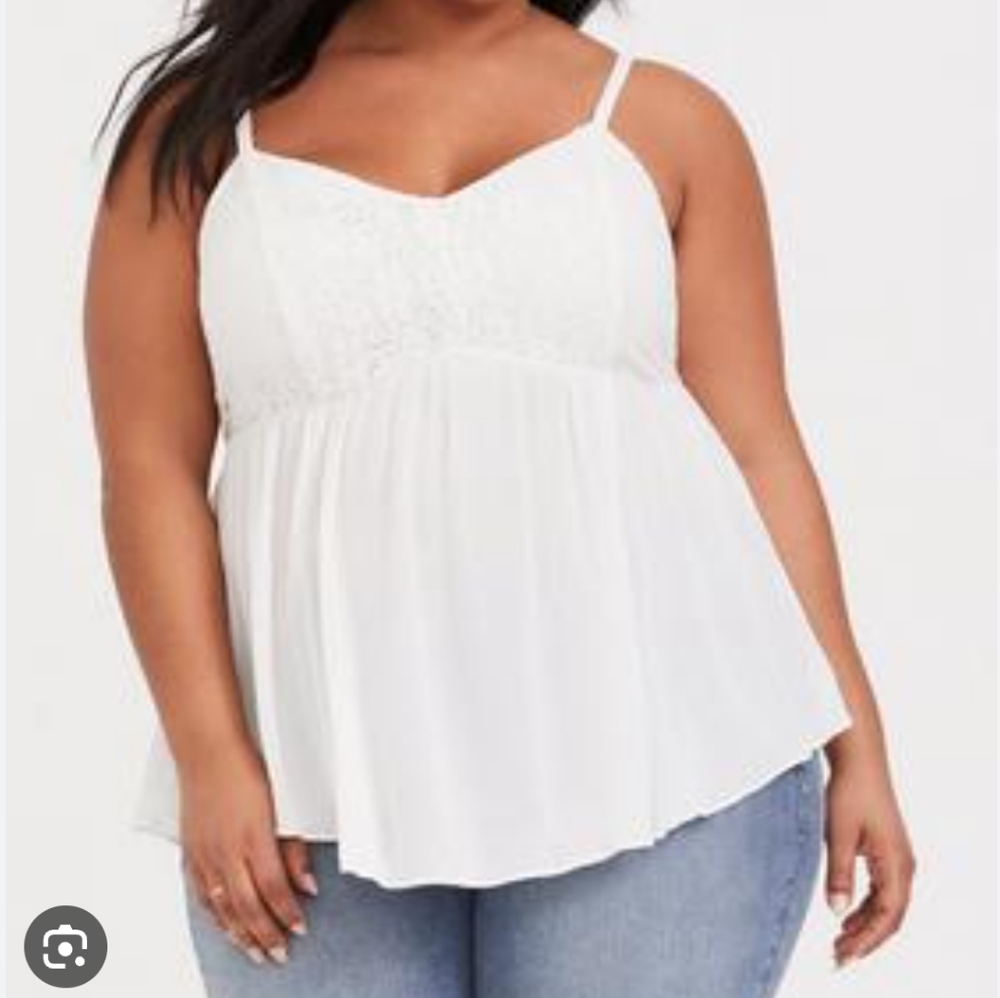 Ivory Babydoll gazcue lace trim top